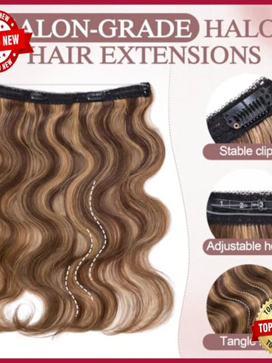 Real Human Hair Halo Extensions 18 Inch Wavy Invisible Wire Adjustable main image 6